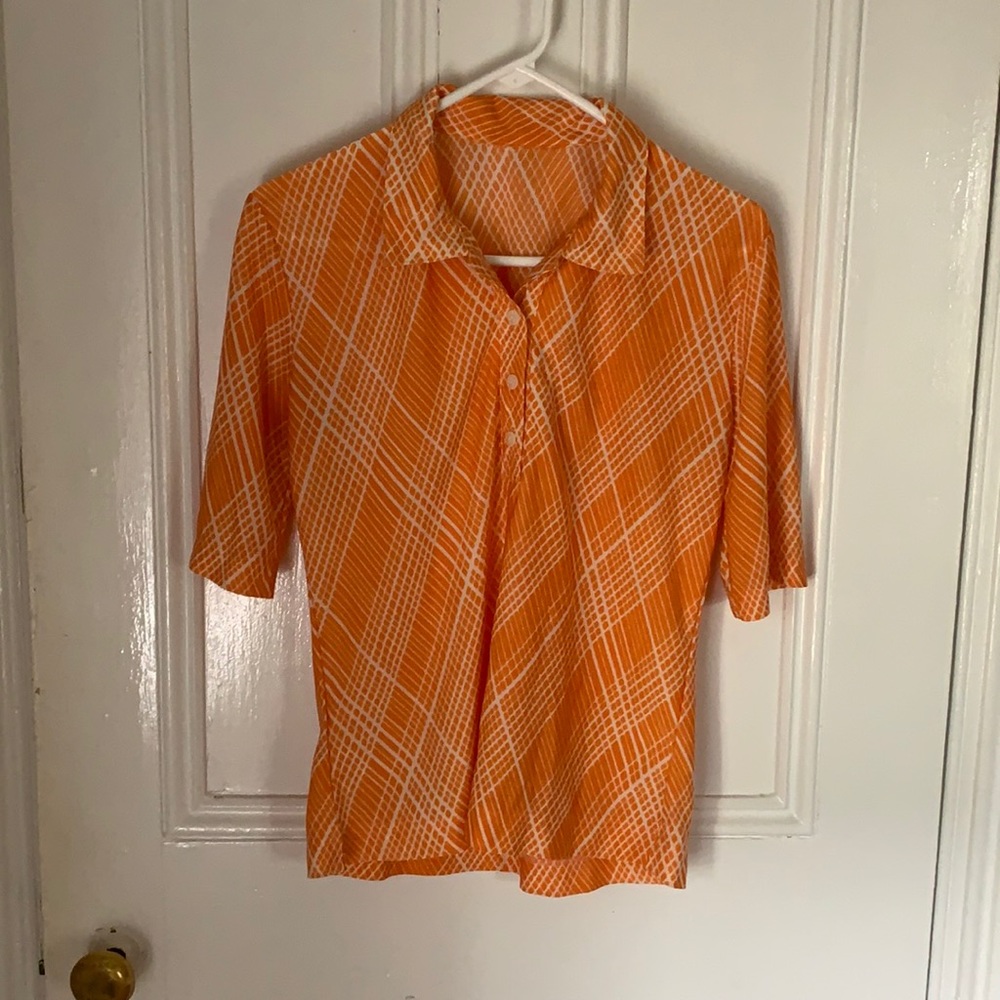 Retro 70s Orange Button Diamond Plaid Shirt